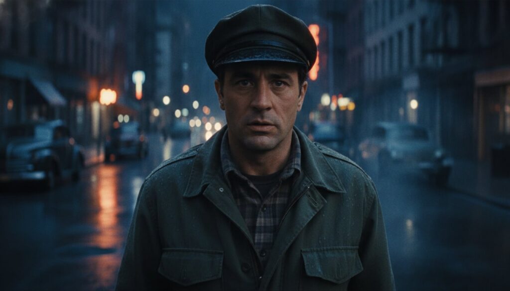 Robert De Niro as Travis Bickle in Taxi Driver looking intense