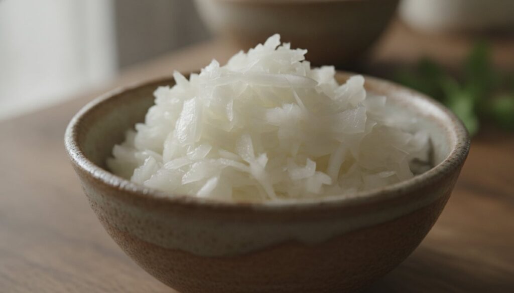 Close-up of grated onion in a small bowl showing its texture for a DIY remedy