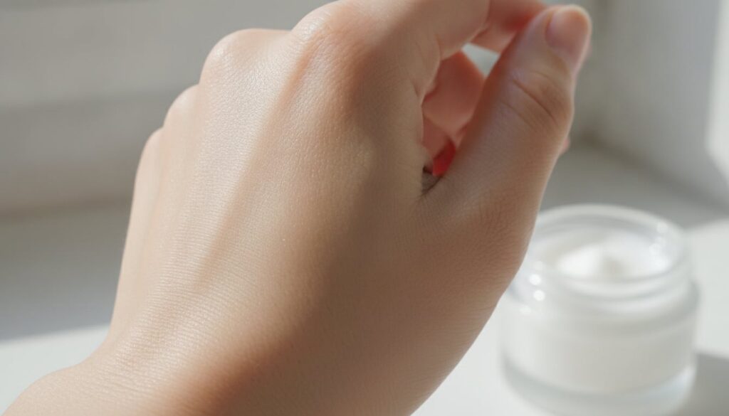A close-up of smooth well-hydrated skin on a person s hand illustrating the soft and supple results of using a moisturiz