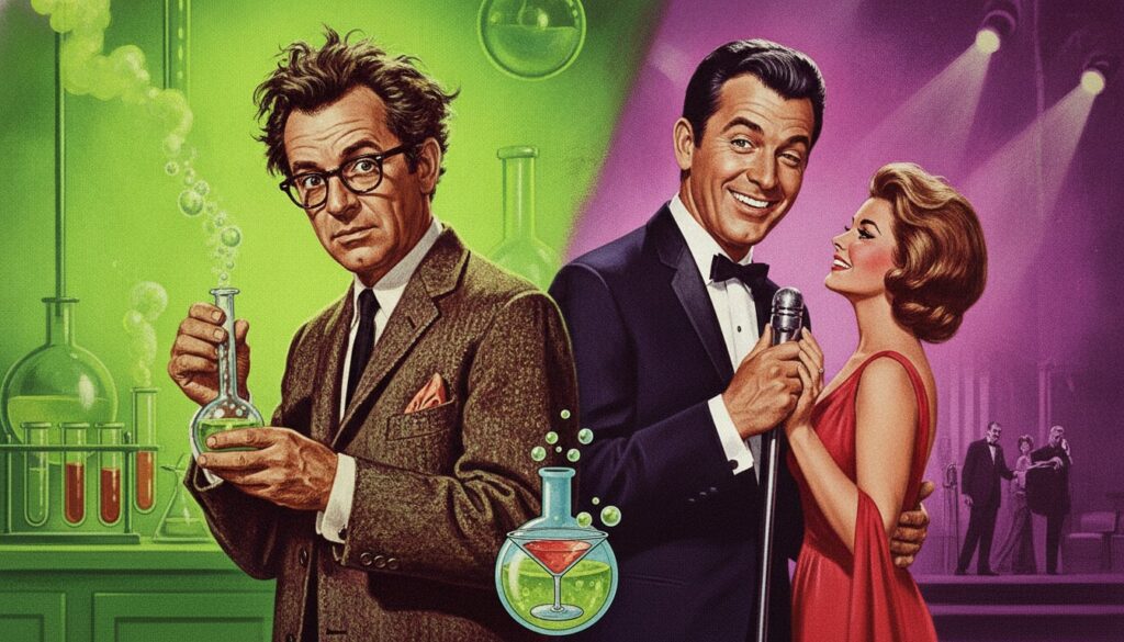 A vintage movie poster for one of Jerry Lewis s famous solo films such as The Nutty Professor in vibrant colors