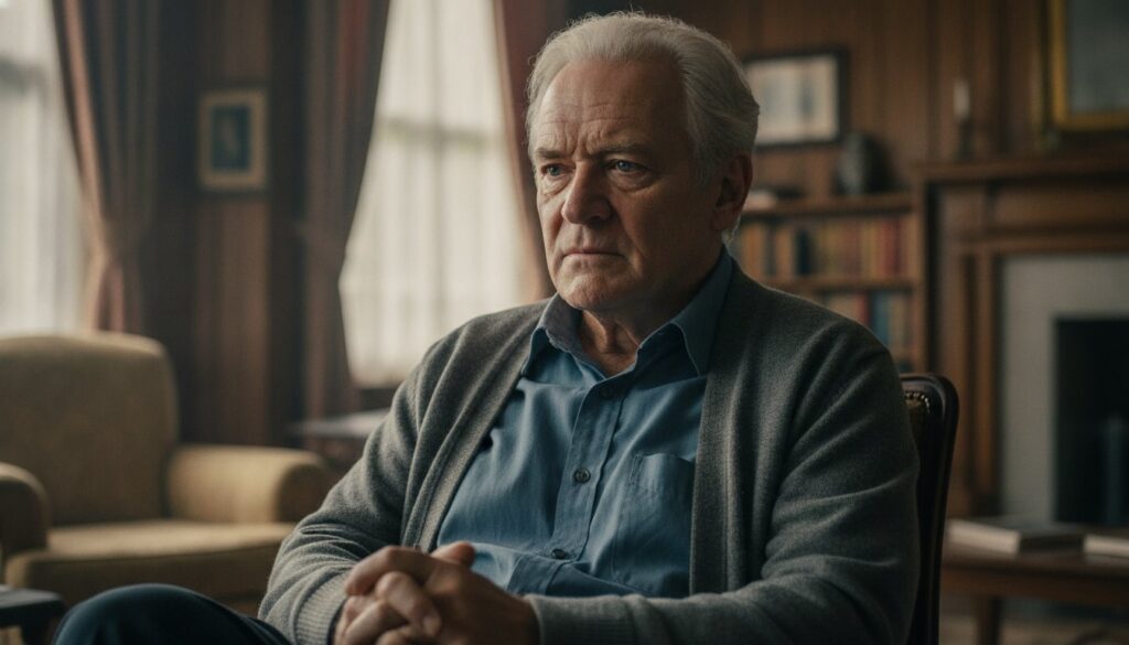 A promotional image or still of Anthony Hopkins from the film The Father showing a contemplative expression