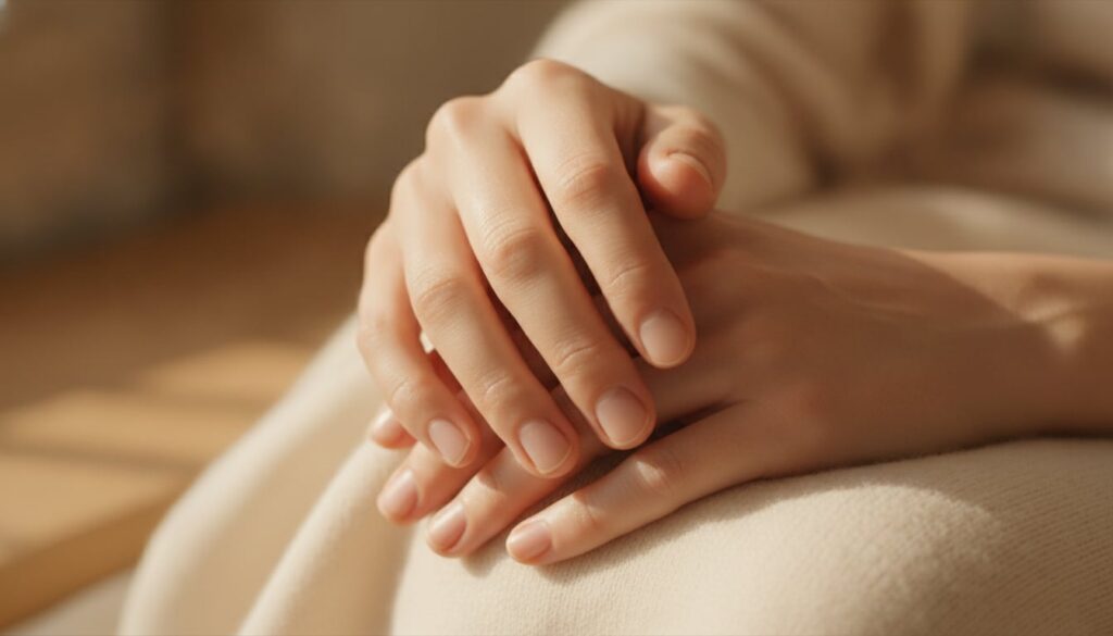 A close-up of smooth hydrated hands perhaps holding a flower or gently clasped illustrating the desired outcome of the t