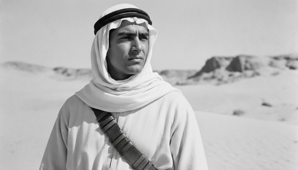 A real archival publicity photo of Omar Sharif from the 1960s perhaps from Lawrence of Arabia or Doctor Zhivago showcasi