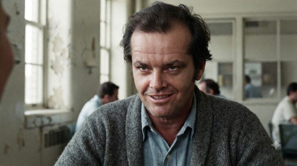Jack Nicholson s famous intense stare and grin from One Flew Over the Cuckoo s Nest