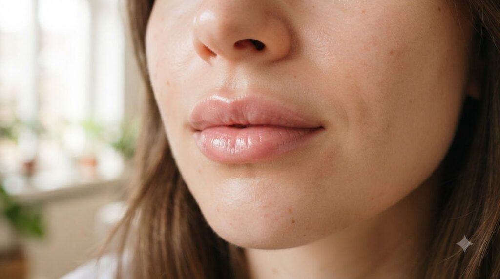 A close-up of lips after using a DIY scrub looking smooth and hydrated