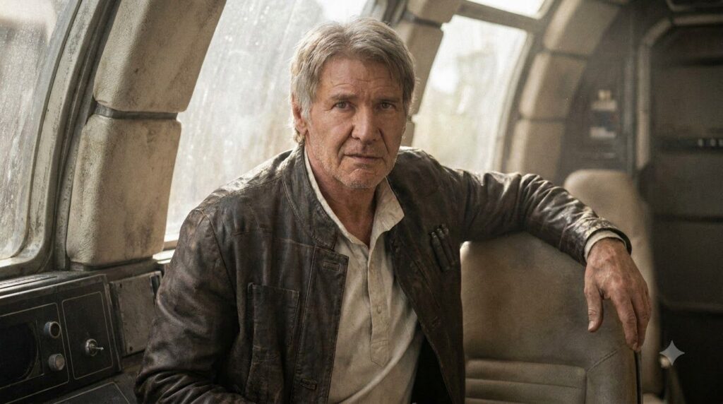 A real movie poster for a classic Harrison Ford film such as Star Wars or Indiana Jones