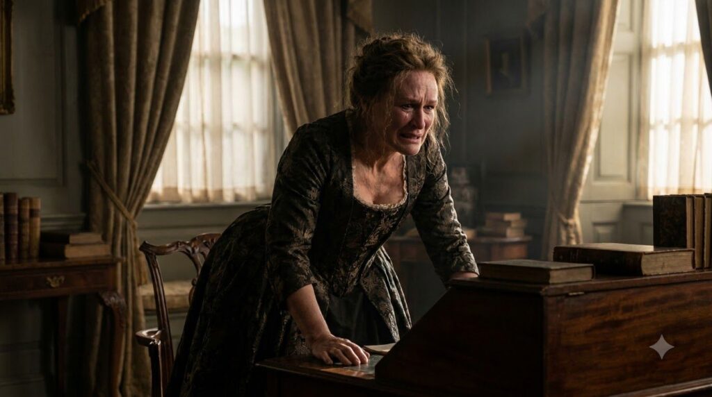 Glenn Close in a powerful scene from a famous film like Fatal Attraction or Dangerous Liaisons conveying intense emotion