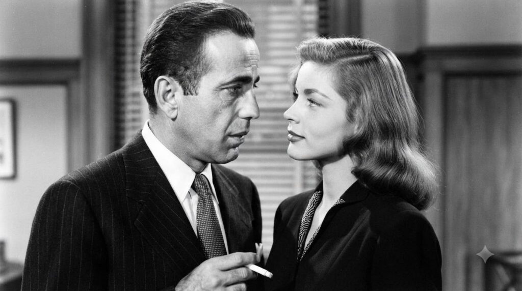 Humphrey Bogart and Lauren Bacall in a publicity photo from their film era