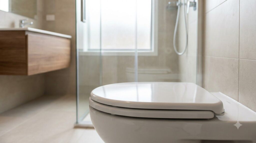 A sparkling clean toilet bowl after cleaning contrasted with the initial state showing the effectiveness of the homemade
