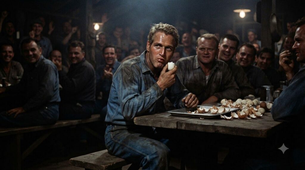 Paul Newman as one of his iconic characters in a film still capturing a memorable scene