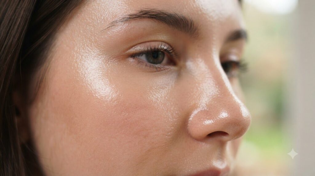 A close-up of a woman s radiant clear and glowing skin showing a healthy complexion after a beauty treatment