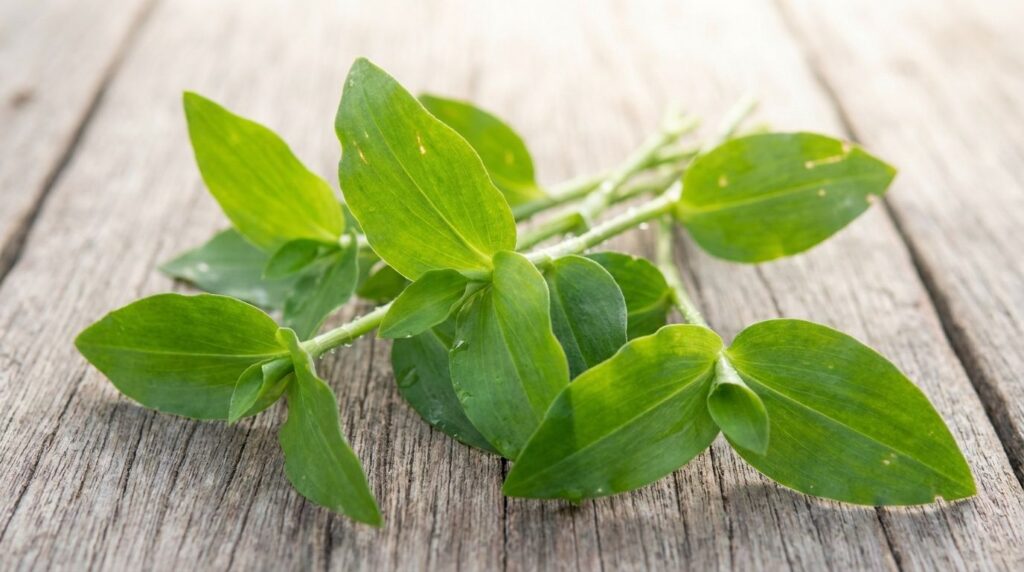 Close-up of freshly harvested Asiatic Dayflower leaves and tender stems clean and vibrant green ready for preparation