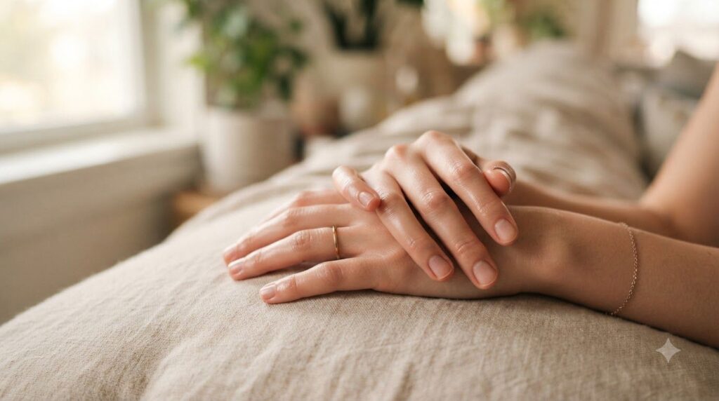 A person s hands looking noticeably softer and smoother after using a DIY beauty treatment against a soft blurred backgr