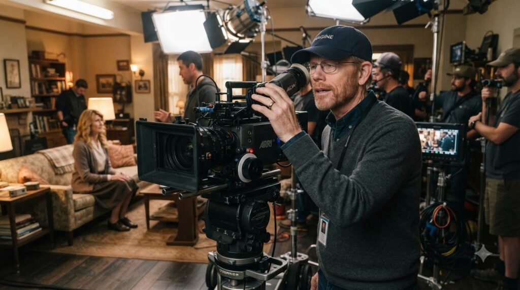 Ron Howard older and successful directing a film set