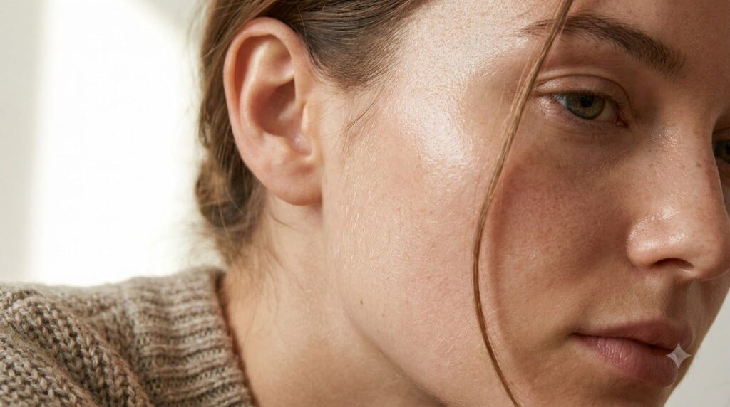 A close-up of a woman s radiant and smooth skin with a soft glow suggesting health and youthfulness