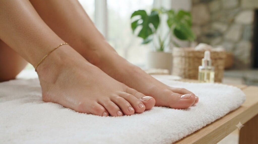 A person s clean healthy-looking toenails after a treatment clearly showing improvement from any previous discoloration 