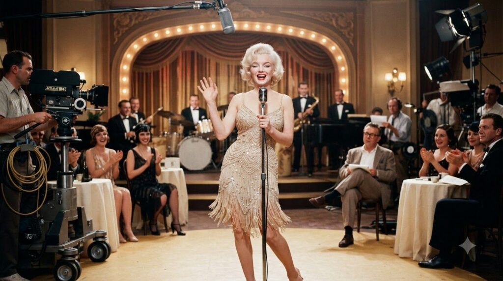 Still from a Marilyn Monroe film perhaps Some Like It Hot or Gentlemen Prefer Blondes