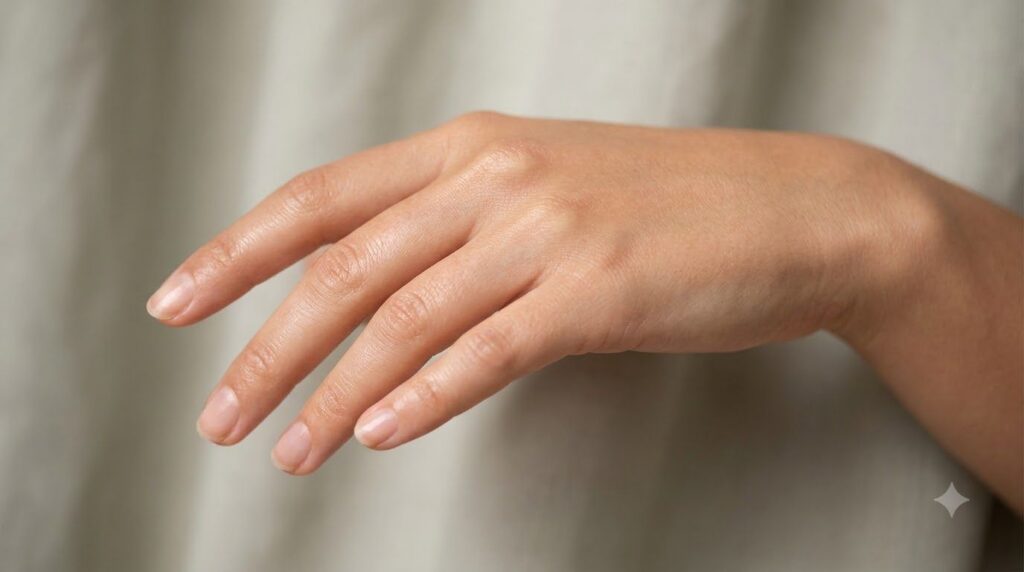 A clean healthy-looking hand with smooth skin symbolizing the desired outcome of the remedy with a blurred background