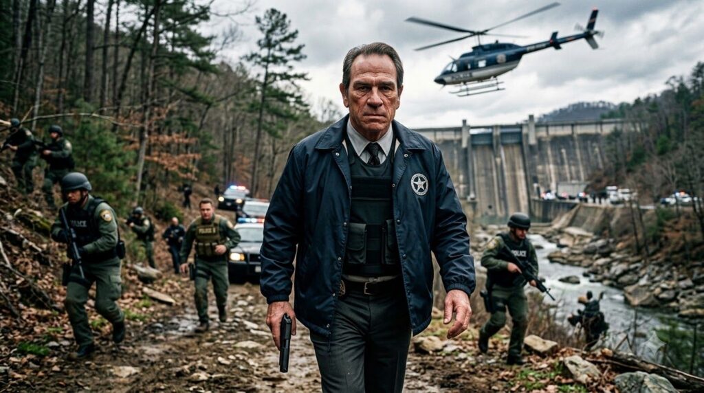 Tommy Lee Jones as U S Marshal Samuel Gerard in The Fugitive looking determined and authoritative