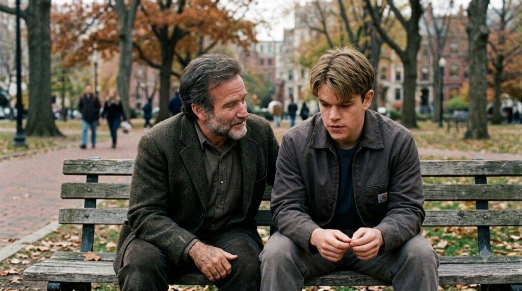 Movie poster for Good Will Hunting featuring Robin Williams and Matt Damon