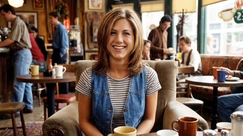 Jennifer Aniston as Rachel Green from the TV show Friends with the iconic The Rachel haircut