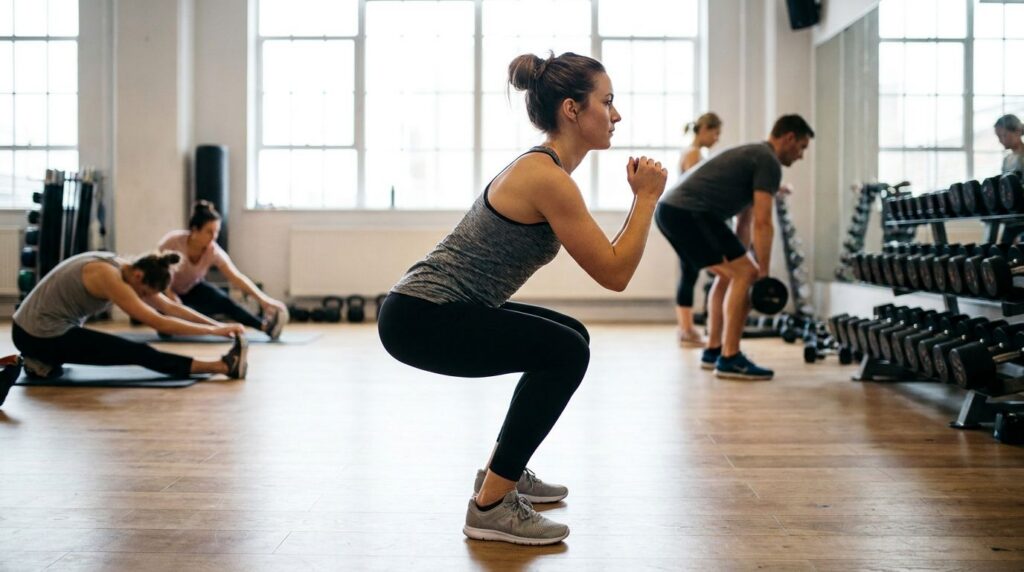 A person demonstrating a proper squat with good form