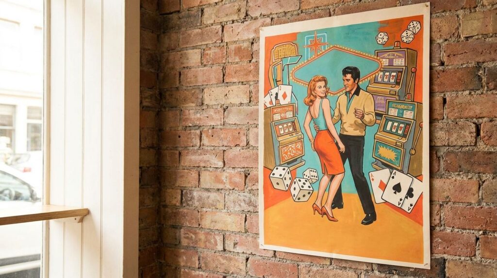 A vintage movie poster for Viva Las Vegas featuring Ann-Margret and Elvis Presley