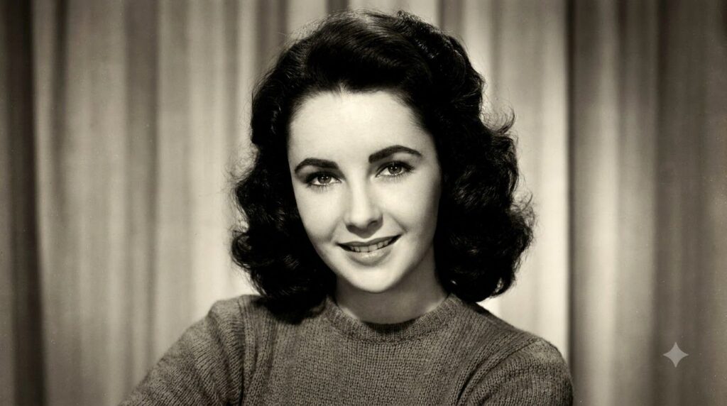 Publicity photo of a young Elizabeth Taylor from the 1940s possibly from National Velvet showcasing her youthful charm a