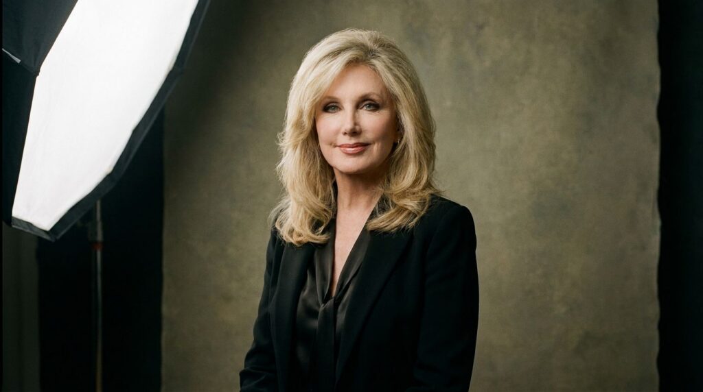 Real portrait of Morgan Fairchild representing her enduring presence as a TV icon