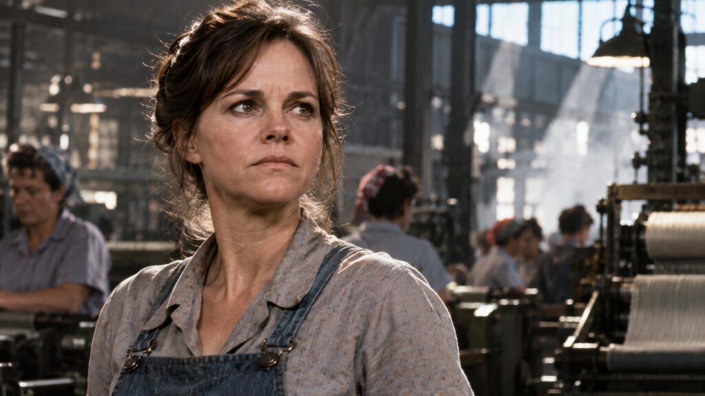 Sally Field in a powerful dramatic role possibly from Norma Rae depicting strength and determination