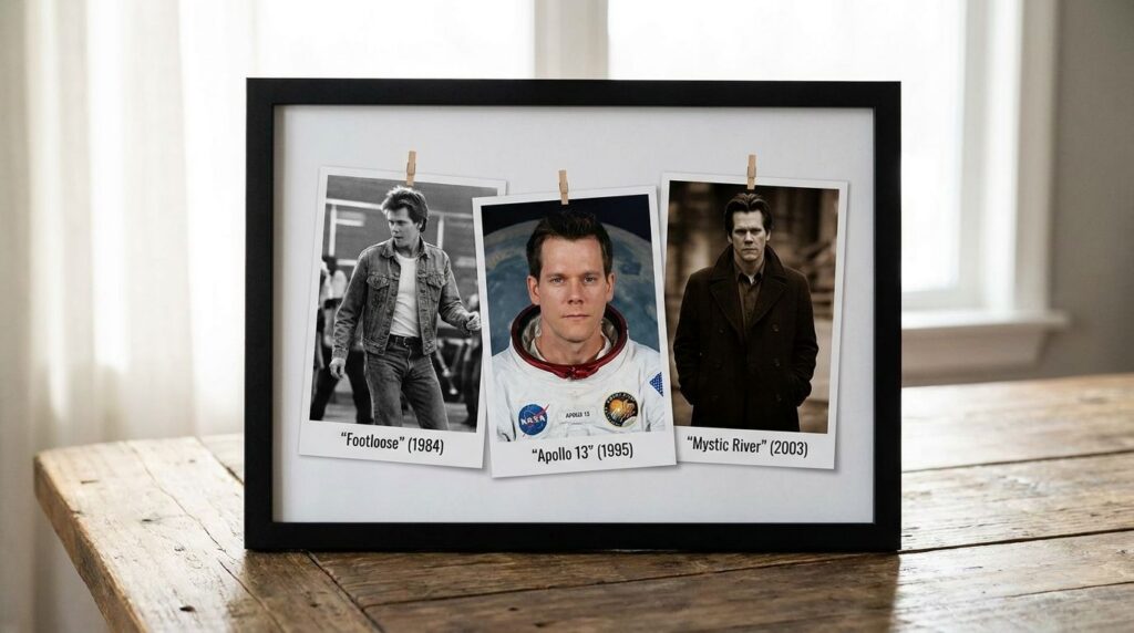 A collage of Kevin Bacon s iconic movie roles through the decades from Footloose to Apollo 13 and Mystic River