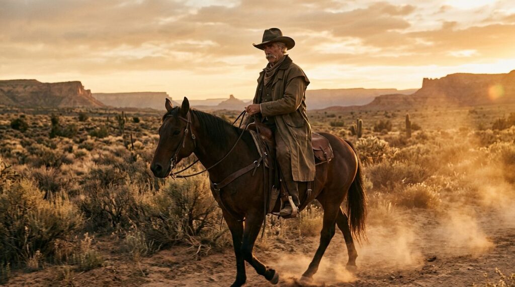 Sam Elliott in a classic Western movie scene possibly on horseback with his iconic mustache