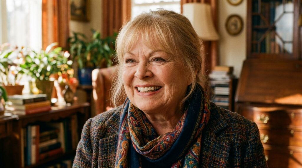 Color portrait of Sally Struthers in later years smiling warmly