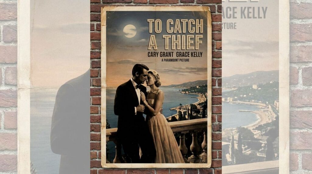 Real movie poster for To Catch a Thief starring Cary Grant and Grace Kelly
