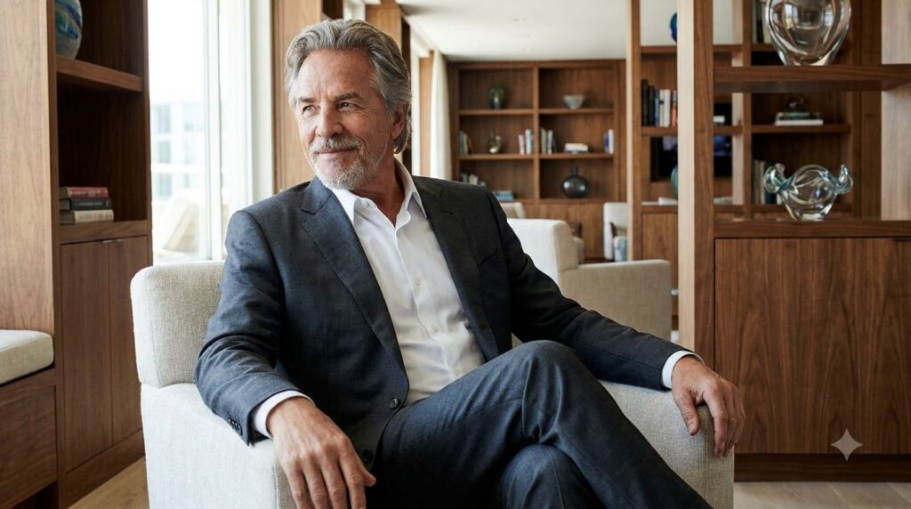 Don Johnson in a more recent role perhaps from Knives Out or a similar contemporary film looking distinguished and older