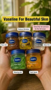A small glass bowl containing a yellow paste of Vaseline and turmeric with a small spoon next to it symbolizing a DIY gl