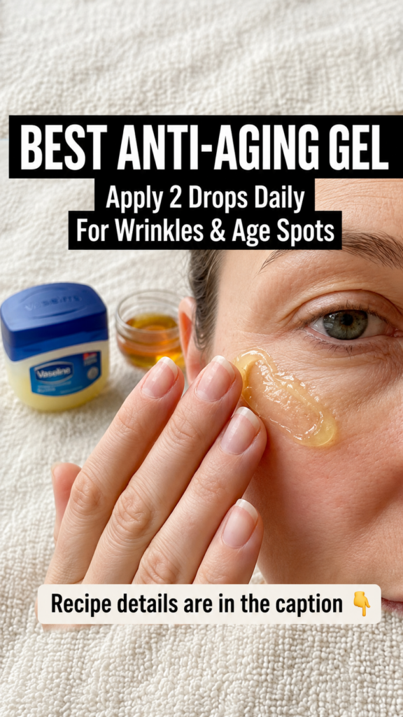 A hand applying a yellow gel-like substance to a cheek with a small jar of Vaseline and another clear jar with yellowish