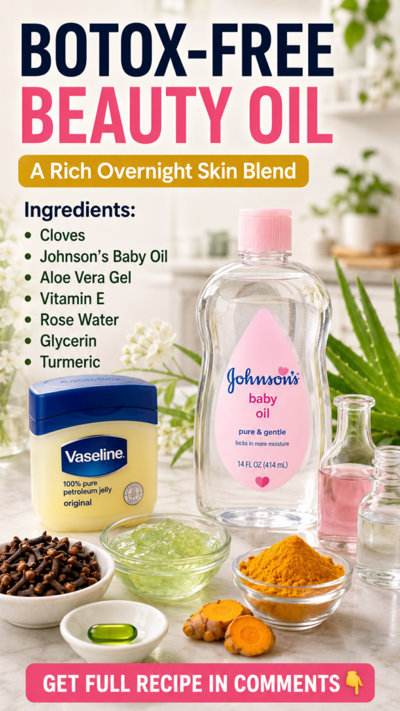 Various natural ingredients including Johnson s Baby Oil Vaseline cloves aloe vera gel vitamin E capsule turmeric powder