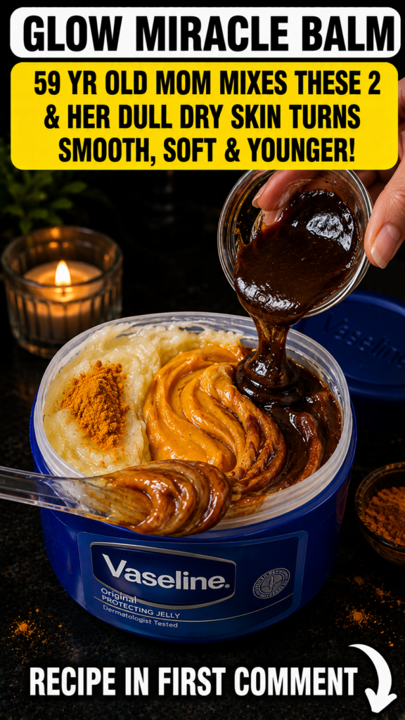 A hand mixing a blue tub of Vaseline with yellow turmeric powder and dark coffee powder creating a homemade skin balm A 