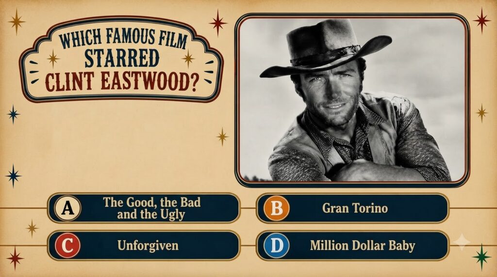 A black and white portrait of a young Clint Eastwood in a cowboy hat looking stoic and rugged