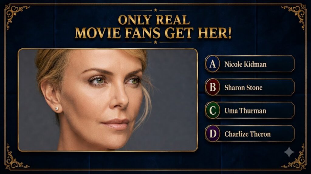 A quiz poster featuring a tightly cropped half-portrait of a blonde woman s green eye and a diamond stud earring with th