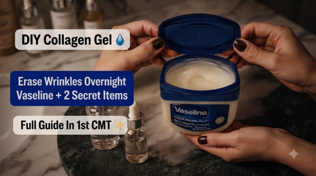 A person s hands holding an open jar of Vaseline Original Healing Jelly with the creamy petroleum jelly visible The nail
