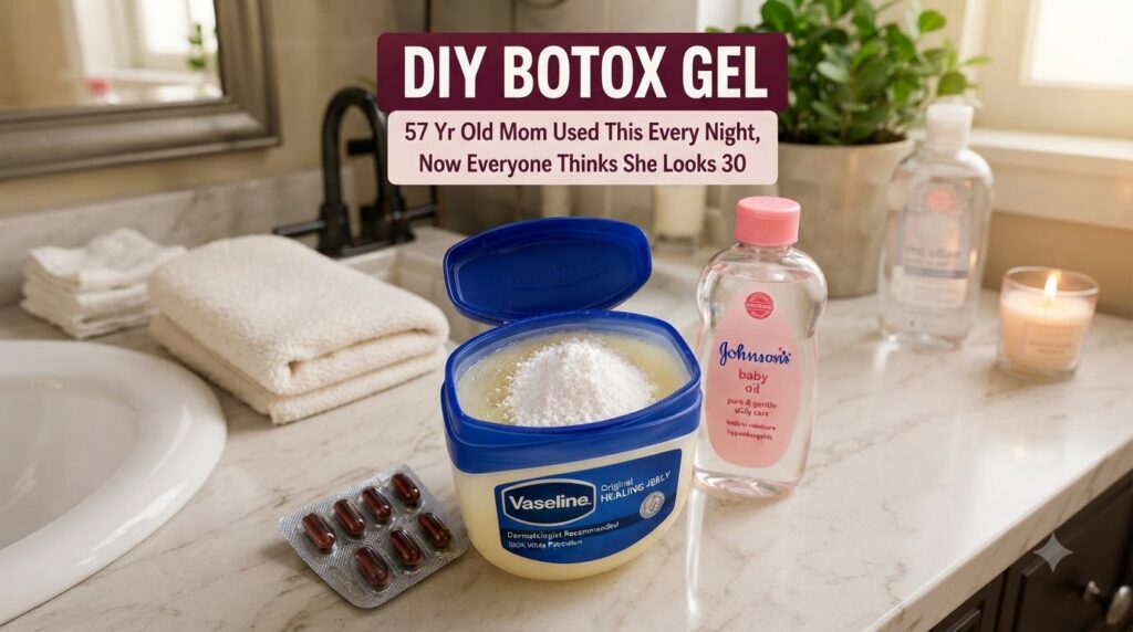 An open container of Vaseline Healing Jelly filled with a white powdery substance next to a bottle of baby oil and a bli
