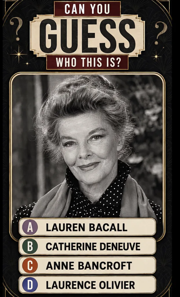 The original quiz graphic featuring a black and white portrait of Katharine Hepburn designed with a vintage and Art Deco