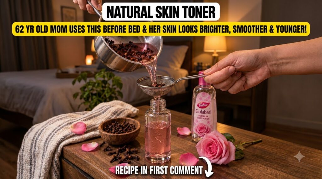 A pink liquid infused with cloves being poured from a pot through a strainer into a glass bottle On the rustic wooden ta