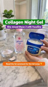 Bottles of Vaseline and baby oil with a subtle glow effect around them suggesting an overnight skincare transformation