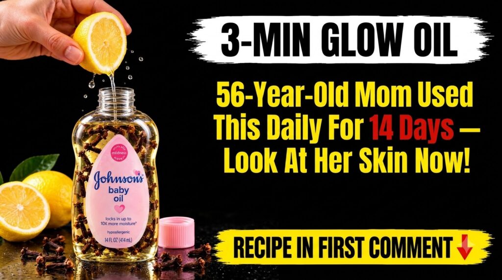 A hand squeezing a lemon half with juice dripping into an open bottle of Johnson s baby oil The oil bottle contains nume