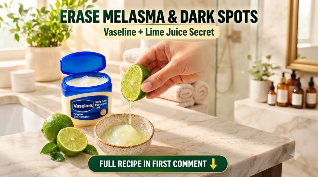 A close-up of a tub of Vaseline an open halved lime being squeezed and a small bowl containing a mixture of Vaseline and