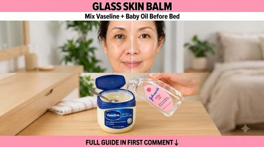 A before and after comparison of a woman s face with one side showing more visible wrinkles and the other smoother and m