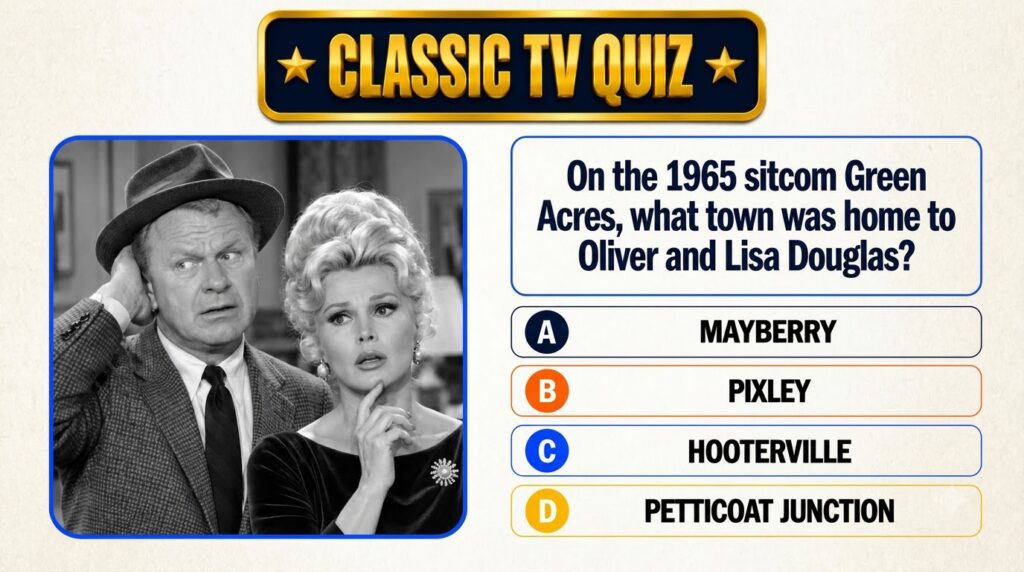 A black and white image of Eddie Albert as Oliver Douglas looking puzzled and Eva Gabor as Lisa Douglas looking contempl